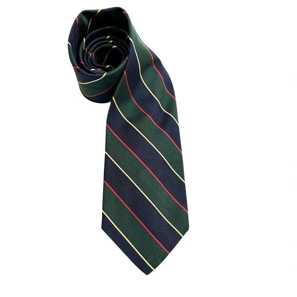 Vintage Robert Talbott Silk Tie Dark Green Blue Diagonal Stripe Fall Festive 56”